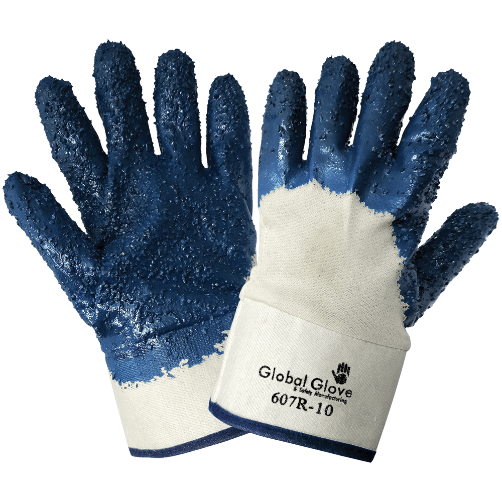 Global Glove & Safety 607R Rough Finish Solid Nitrile Three Quarter Coated Two Piece Jersey Gloves