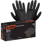 Global Glove & Safety 800F Panther Guard® Heavyweight Nitrile, Powder Free, Industrial Grade, Black, 8 Mil, Flock Lined, Textured Fingertips, 11 Inch (case of 500)