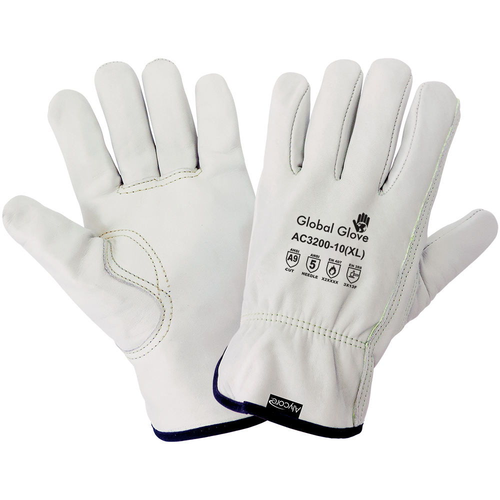 Global Glove & Safety AC3200 Cut and Hypodermic Needle Resistant Leather Gloves, Cut A9