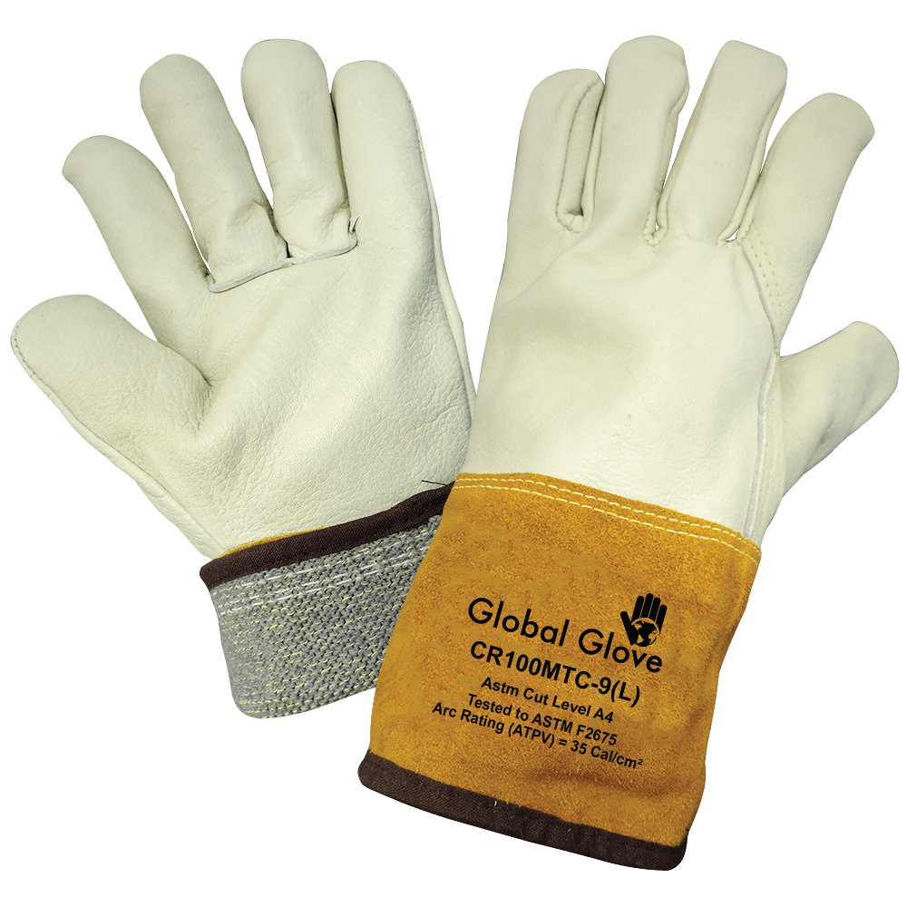 Global Glove & Safety CR100MTC Premium Cowhide Grain Full Leather Mig/Tig Welding Cut, Abrasion, Puncture Resistant Gloves