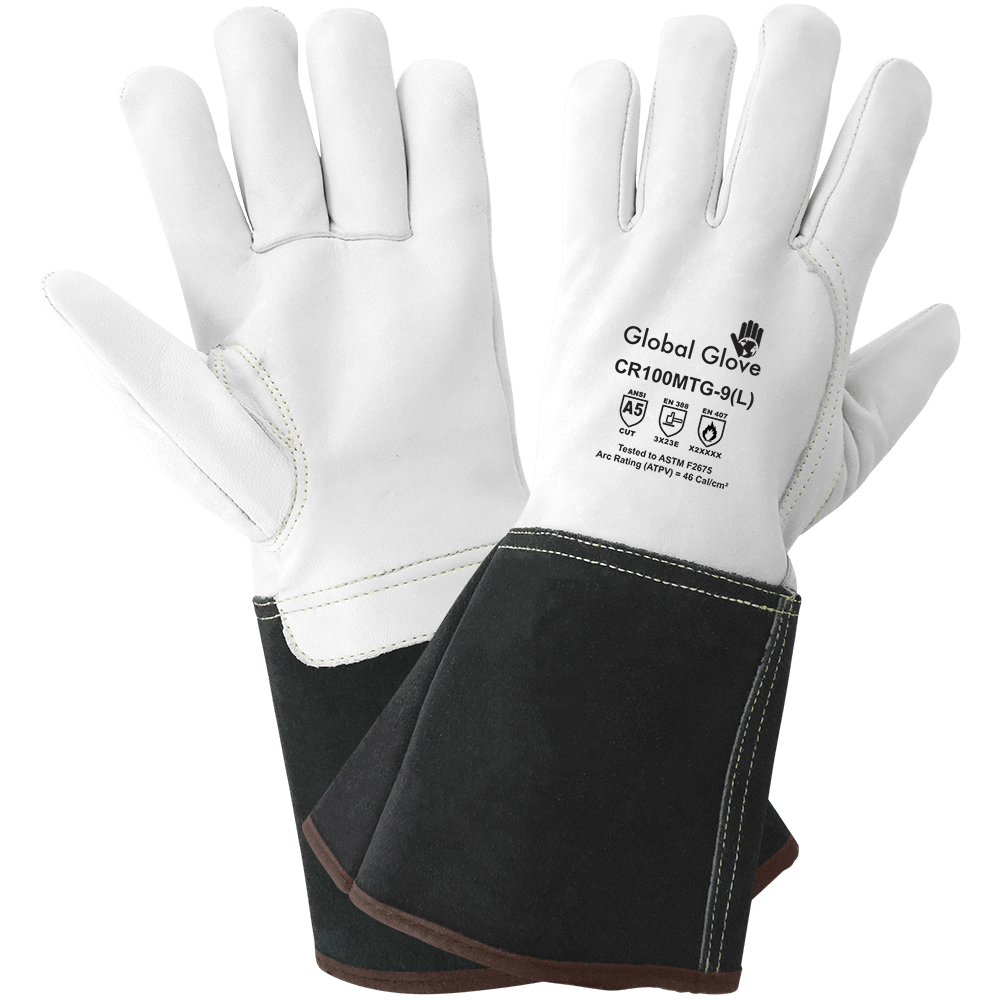 Global Glove & Safety CR100MTG Cut and Flame Resistant Premium Grain Goatskin Mig/Tig Welding Gloves, Cut A5