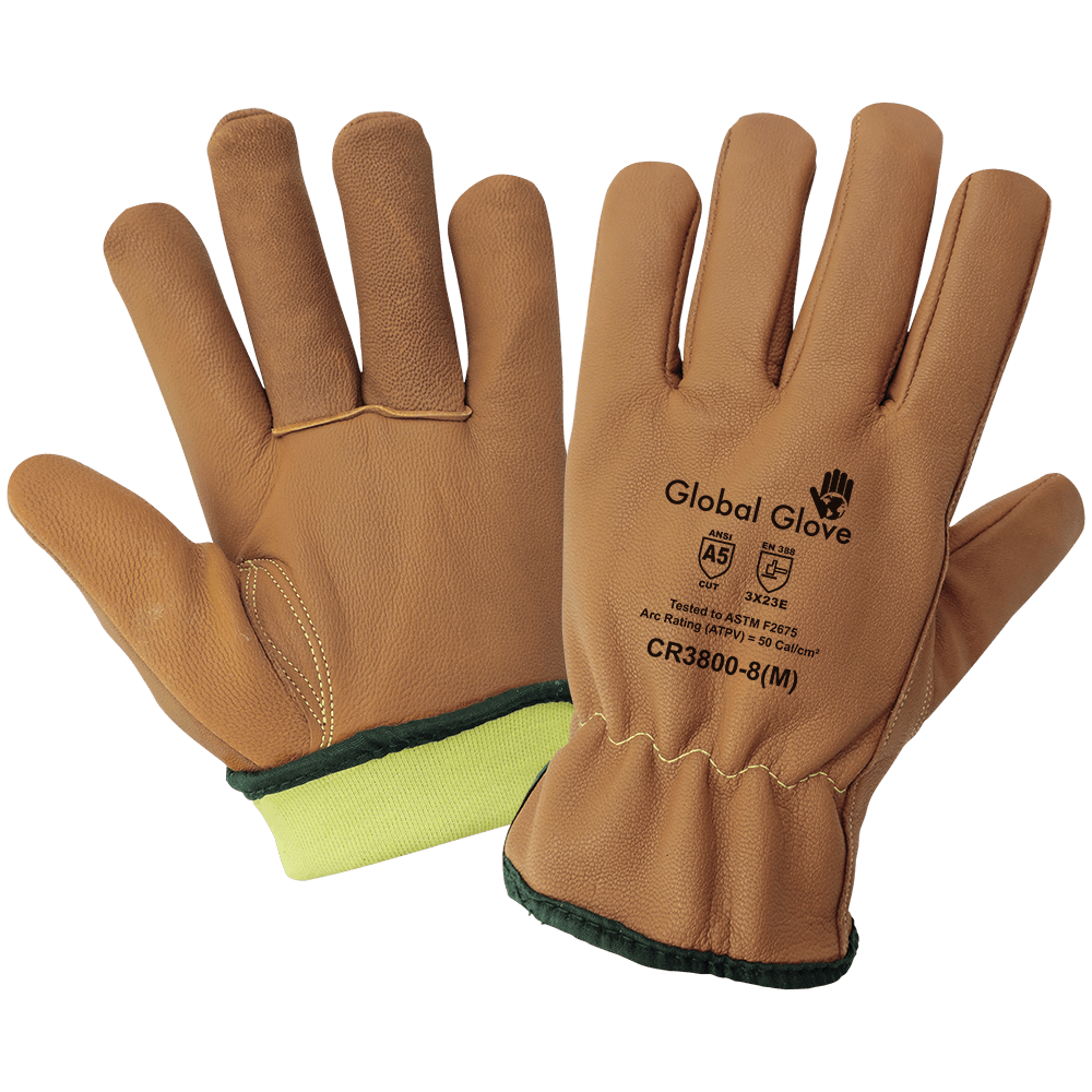 Global Glove & Safety CR3800 Oil, Water, Cut, Abrasion, Puncture, and Flame Resistant Grain Goatskin Gloves, Cut A5