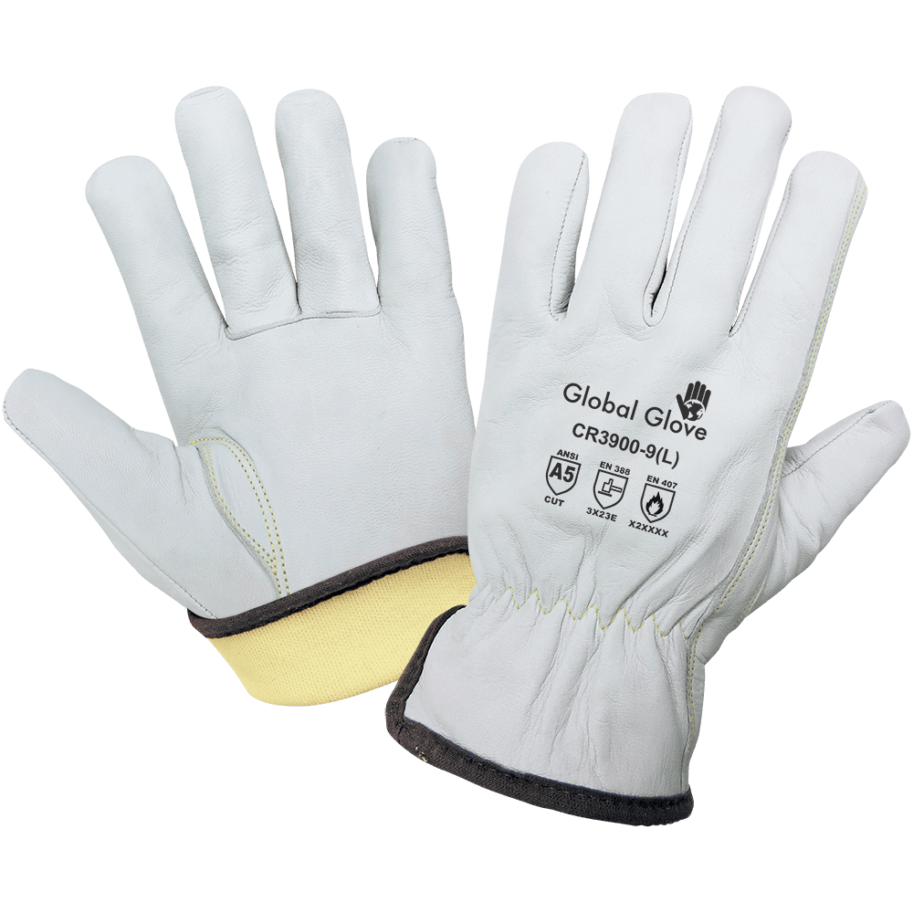 Global Glove & Safety CR3900 Cut, Abrasion, and Puncture Resistant Grain Goatskin Gloves, Cut A5