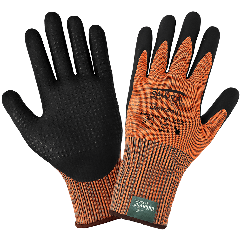 Global Glove & Safety CR815D Samurai Glove® High-Visibility, Nitrile Dip, Dotted Palm, Touch Screen, Cut A5