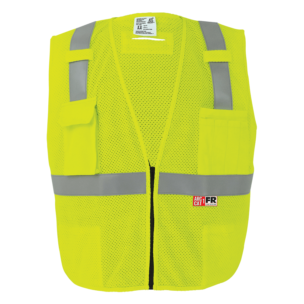 Global Glove & Safety GLO-022FR FrogWear® HV Flame Resistant High Visibility Yellow/Green Surveyors Vest