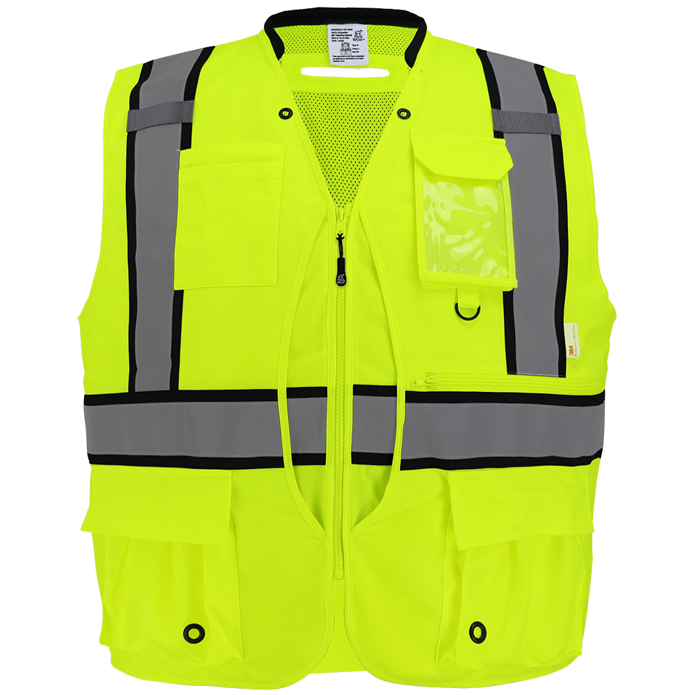 Global Glove & Safety GLO-088 FrogWear® HV High Visibility "Kitchen Sink" Premium Surveyors Safety Vest, Class 2