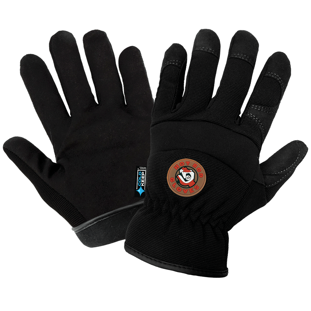 Global Glove & Safety HR3200INT Hot Rod Gloves® Black, Low Temperature, Insulated, Waterproof, Synthetic Leather Palm Performance Gloves, Spandex Back