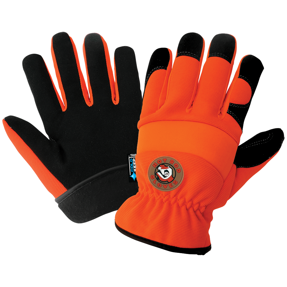 Global Glove & Safety HR3222INT Hot Rod Gloves® Orange, Low Temperature, Insulated, Waterproof, Synthetic Leather Palm Performance Gloves, Spandex Back