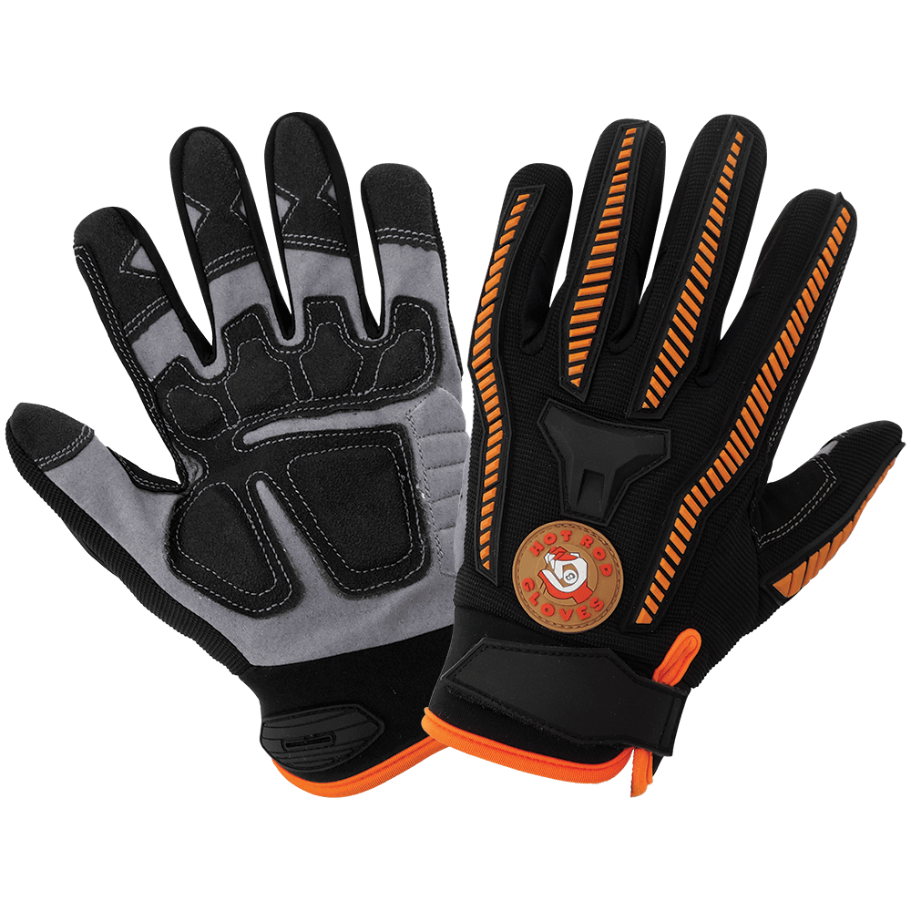Global Glove & Safety HR8500 Hot Rod Gloves® Synthetic Leather Palm Performance Mechanics Style Gloves, Impact Protection, Spandex Back