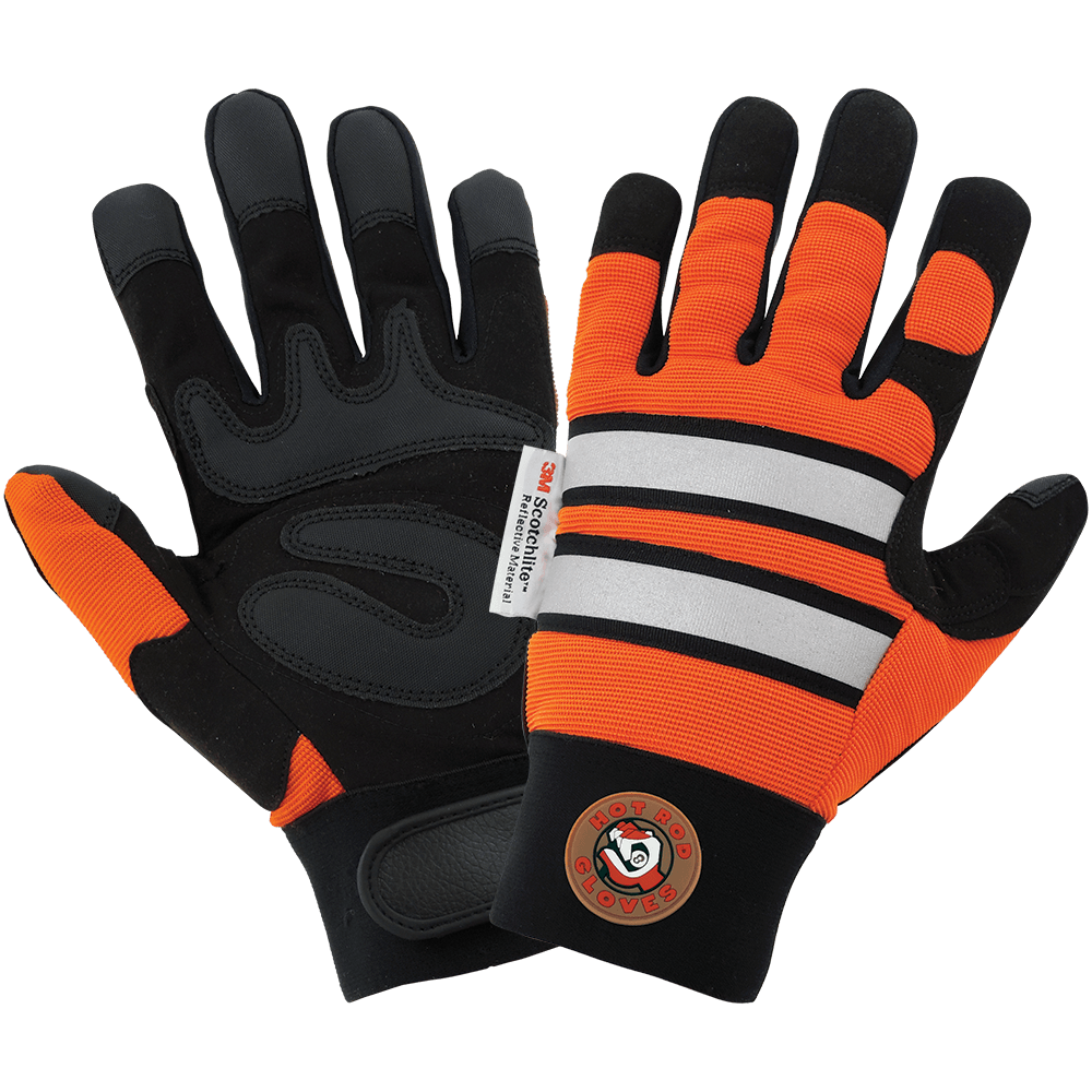 Global Glove & Safety HR9000VIS Hot Rod Gloves® High Visibility Synthetic Leather Palm Performance Mechanics Style Gloves, Spandex Back