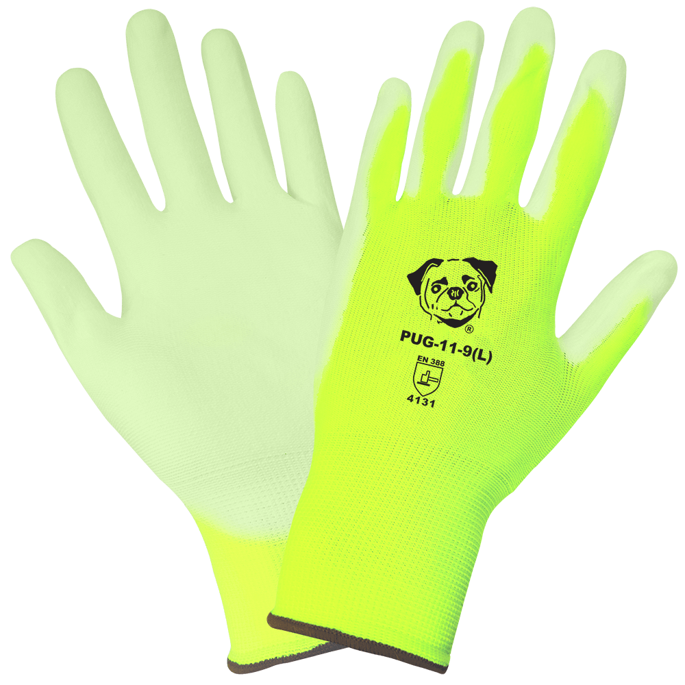 Global Glove & Safety PUG-11 PUG® High Visibility Polyurethane Coated Gloves, Cut A1