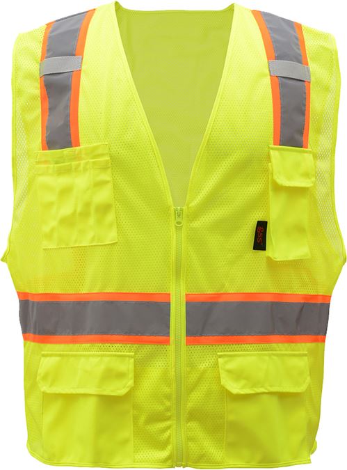 GSS Premium Multi-Purpose Two Tone Mesh Zipper 6 Pocket Vest, Class 2 (each)