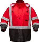 GSS Safety Premium Hooded Rain Coat, Black Bottom