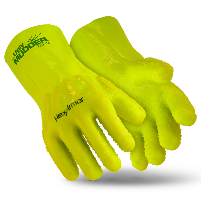 HexArmor 7212 Ugly Mudder Chemical Resistant, Textured Palm, PVC Nitrile Coating, Cut A4