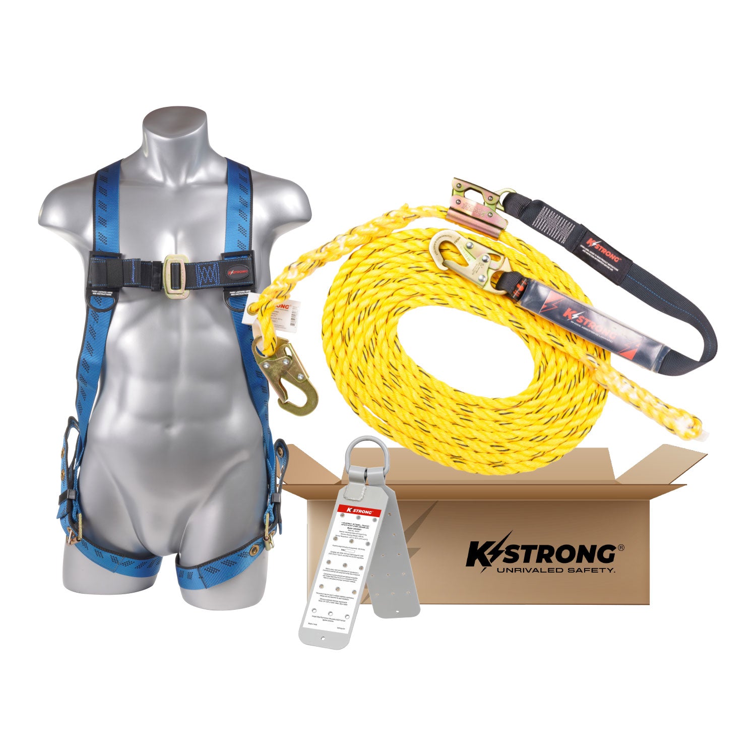 KStrong UFB501125 25 ft Roofers Boxed Kit with harness, rope, rope gra –  Safewerks
