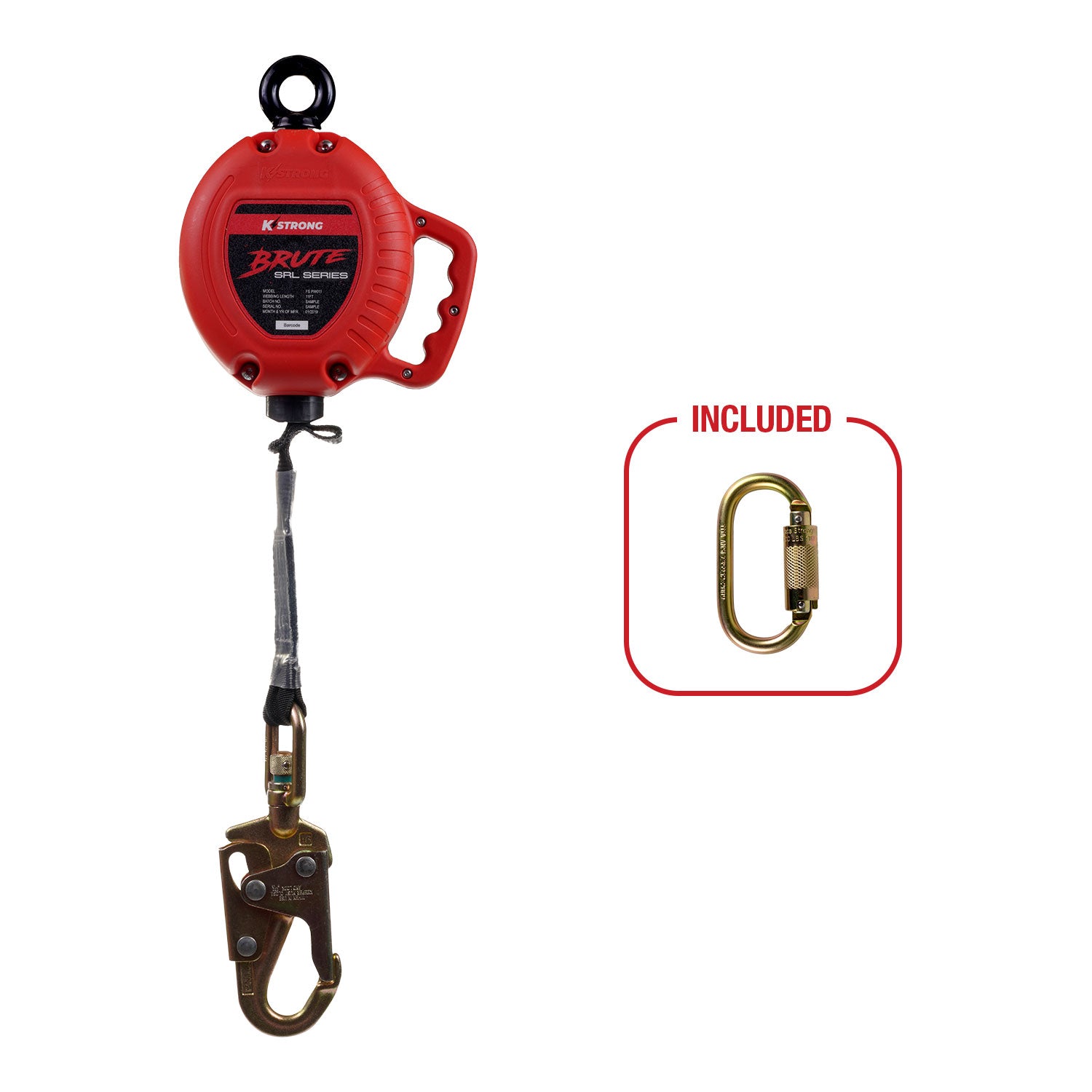 KStrong UFS350011 BRUTE 11 ft Web SRL with snap hook, Includes installation carabiner