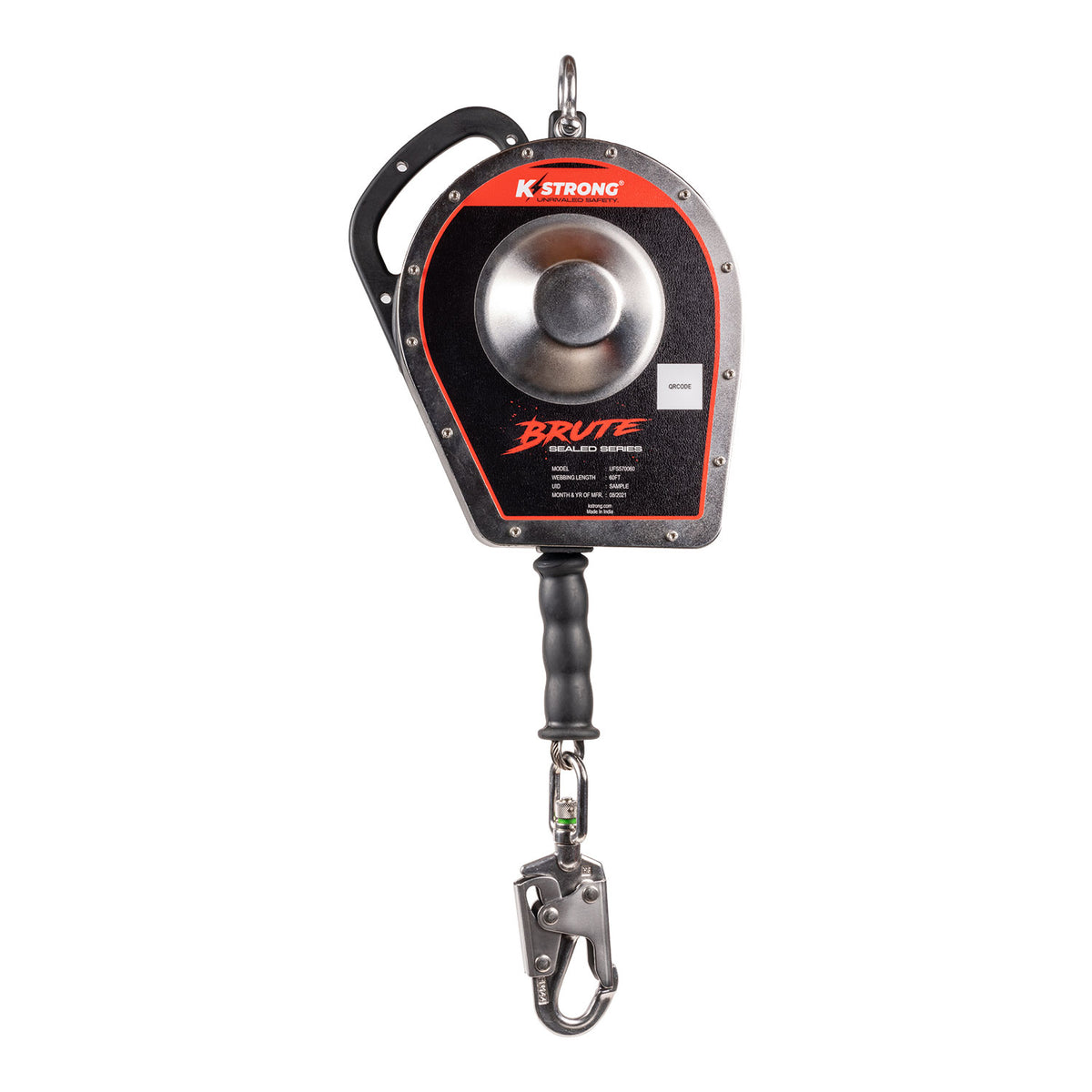 KStrong UFS570060 BRUTE Sealed 60 ft SRL with stainless steel cable and stainless steel swivel snap hook, Includes stainless steel installation carabiner and tagline