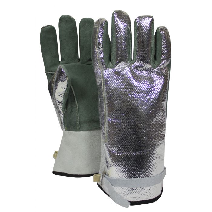National Safety Apparel Carbon Armour Aluminized Leather Glove, Adjustable Strap, 13" (pair)