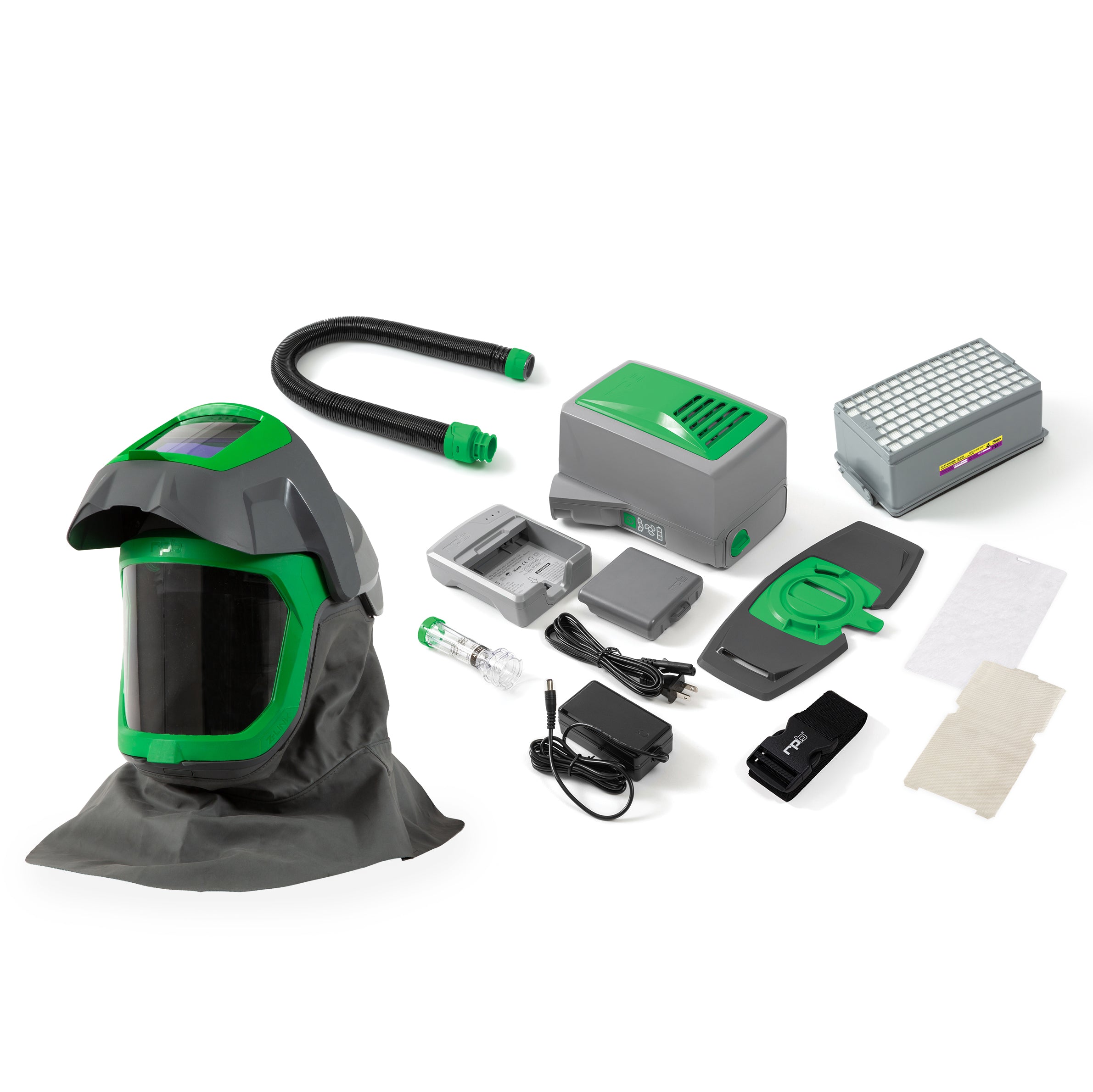 RPB Safety Z-Link Respirator, Zytec Shoulder Cape, Breathing Tube, PX5 and Gas Door, OV/AG/HE Cartridge, Weld Visor W/ADF (each)