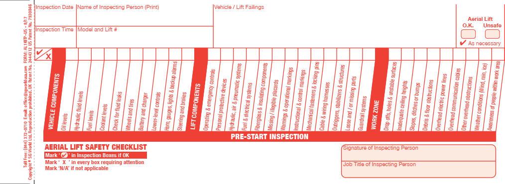 SG World Aerial Lift Inspection Checklist (booklets)