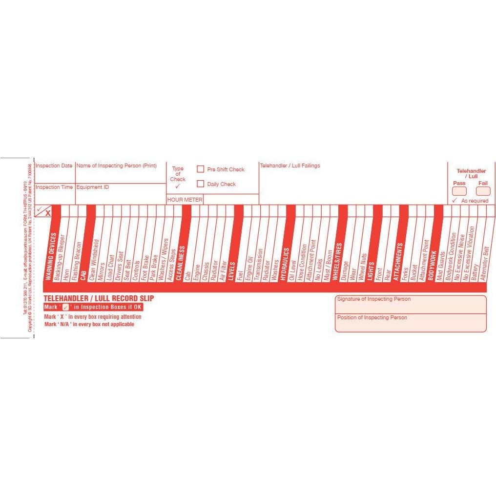 SG World Telehandler Inspection Checklist (booklets) – Safewerks